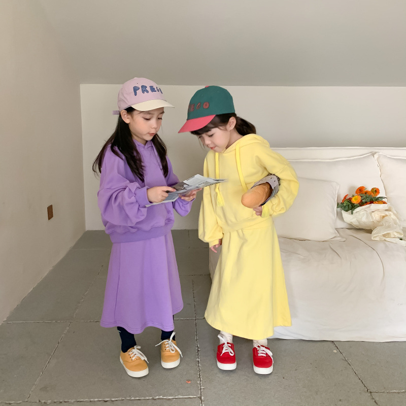 Children's Suit 2021 Autumn Girls' Korean Style Casual Sweatshirt Skirt Suit Baby Fashion Trendy Two-Piece Suit