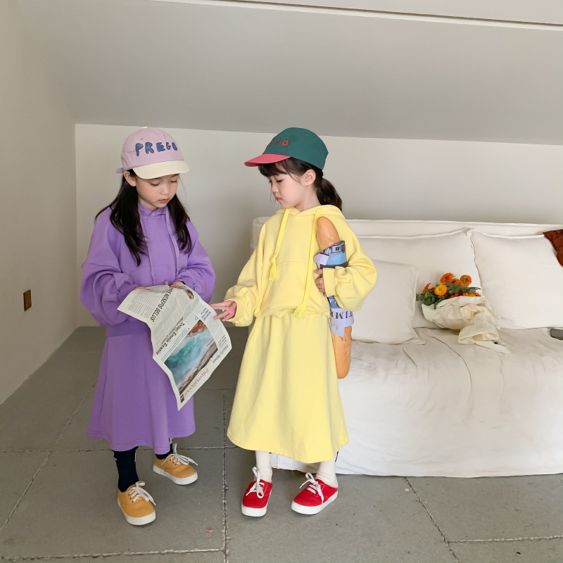 Children's Suit 2021 Autumn Girls' Korean Style Casual Sweatshirt Skirt Suit Baby Fashion Trendy Two-Piece Suit