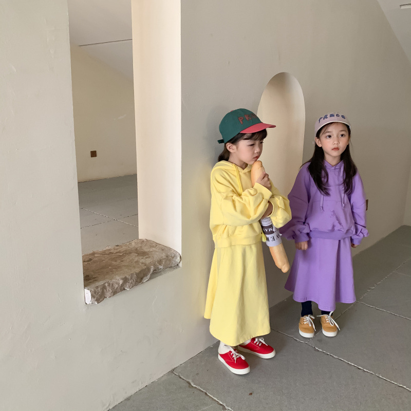Children's Suit 2021 Autumn Girls' Korean Style Casual Sweatshirt Skirt Suit Baby Fashion Trendy Two-Piece Suit