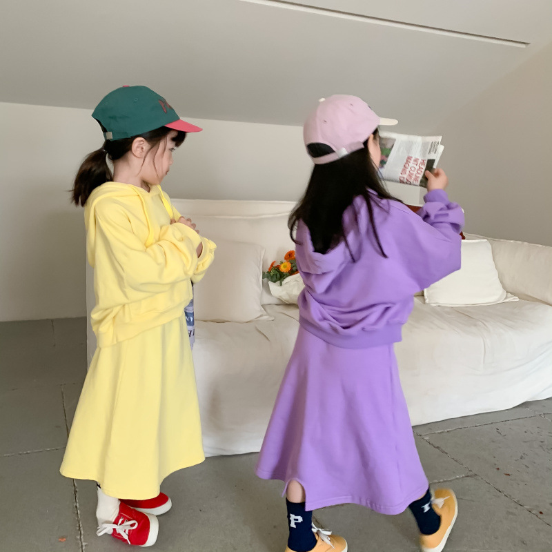 Children's Suit 2021 Autumn Girls' Korean Style Casual Sweatshirt Skirt Suit Baby Fashion Trendy Two-Piece Suit