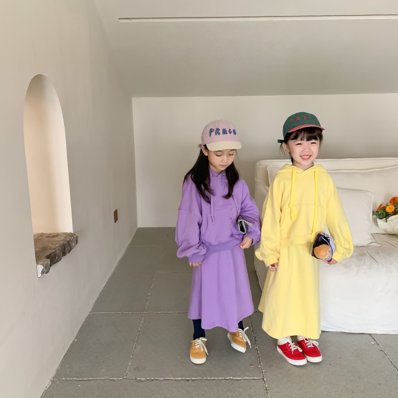 Children's Suit 2021 Autumn Girls' Korean Style Casual Sweatshirt Skirt Suit Baby Fashion Trendy Two-Piece Suit