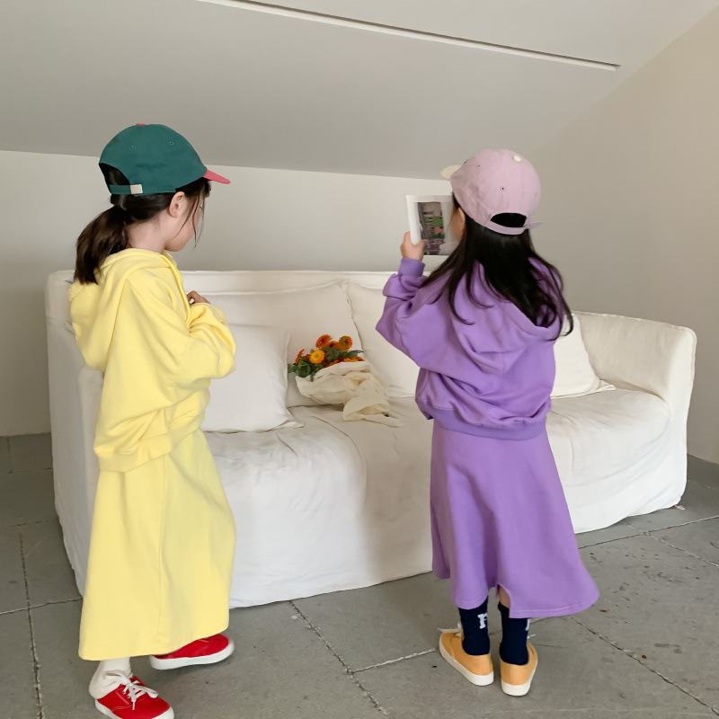 Children's Suit 2021 Autumn Girls' Korean Style Casual Sweatshirt Skirt Suit Baby Fashion Trendy Two-Piece Suit
