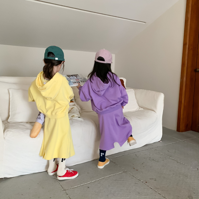 Children's Suit 2021 Autumn Girls' Korean Style Casual Sweatshirt Skirt Suit Baby Fashion Trendy Two-Piece Suit