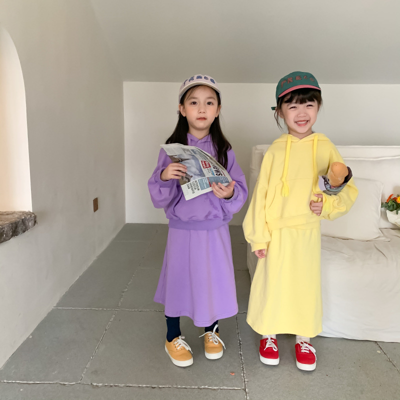 Children's Suit 2021 Autumn Girls' Korean Style Casual Sweatshirt Skirt Suit Baby Fashion Trendy Two-Piece Suit