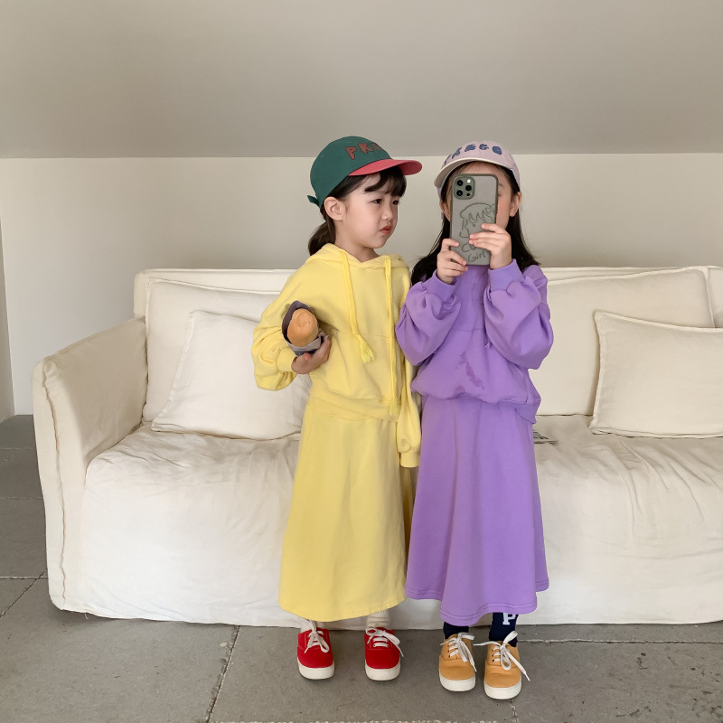 Children's Suit 2021 Autumn Girls' Korean Style Casual Sweatshirt Skirt Suit Baby Fashion Trendy Two-Piece Suit