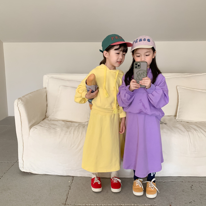 Children's Suit 2021 Autumn Girls' Korean Style Casual Sweatshirt Skirt Suit Baby Fashion Trendy Two-Piece Suit
