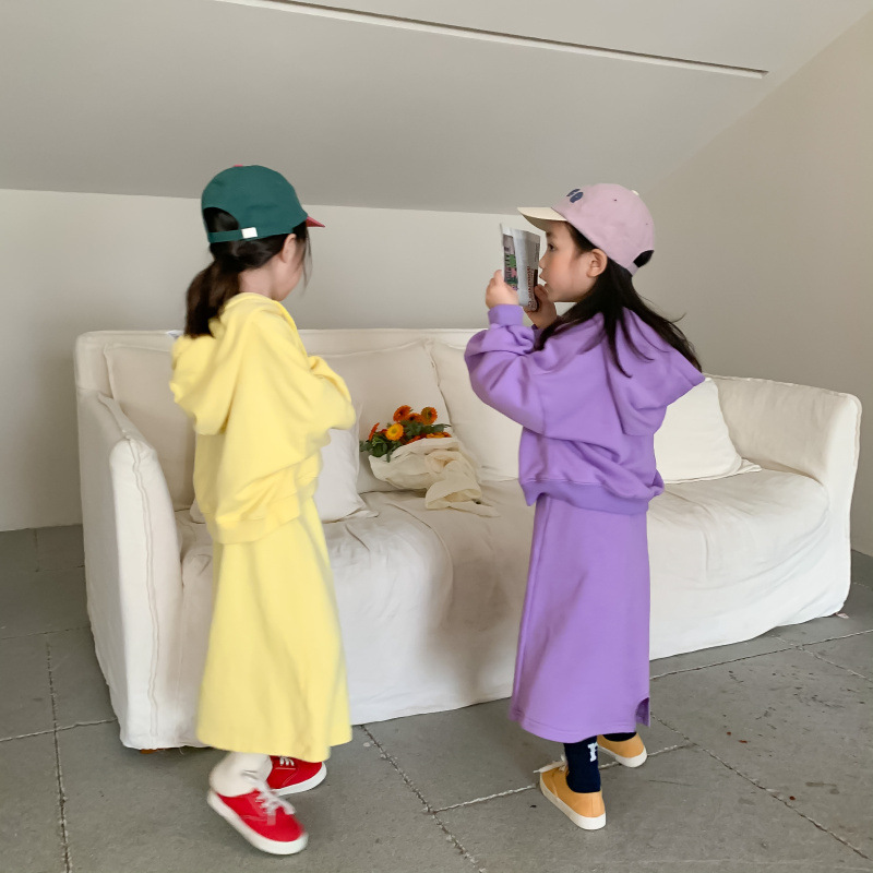 Children's Suit 2021 Autumn Girls' Korean Style Casual Sweatshirt Skirt Suit Baby Fashion Trendy Two-Piece Suit