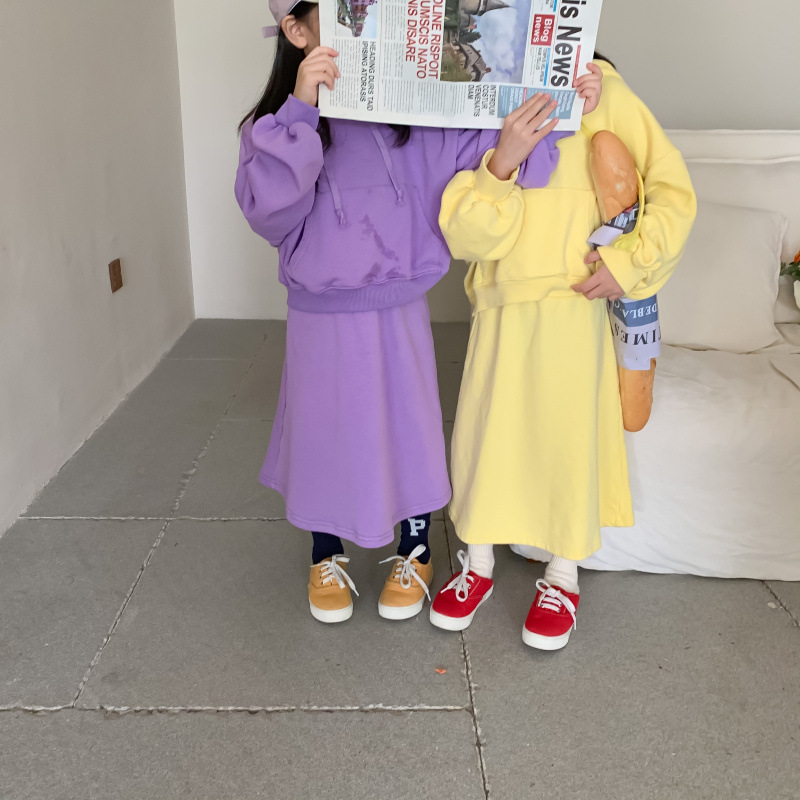 Children's Suit 2021 Autumn Girls' Korean Style Casual Sweatshirt Skirt Suit Baby Fashion Trendy Two-Piece Suit