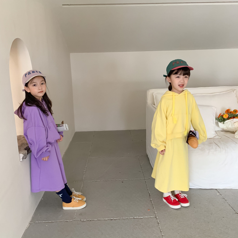 Children's Suit 2021 Autumn Girls' Korean Style Casual Sweatshirt Skirt Suit Baby Fashion Trendy Two-Piece Suit