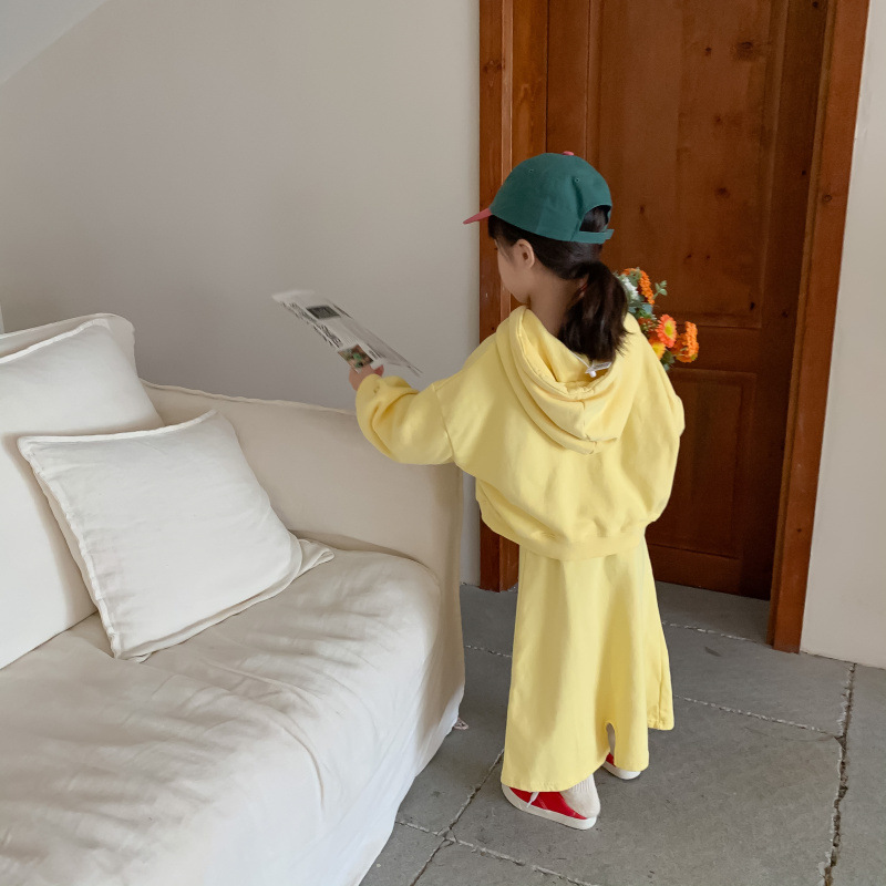 Children's Suit 2021 Autumn Girls' Korean Style Casual Sweatshirt Skirt Suit Baby Fashion Trendy Two-Piece Suit