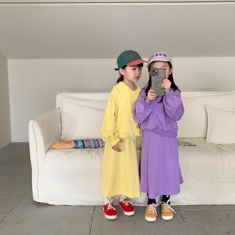 Children's Suit 2021 Autumn Girls' Korean Style Casual Sweatshirt Skirt Suit Baby Fashion Trendy Two-Piece Suit