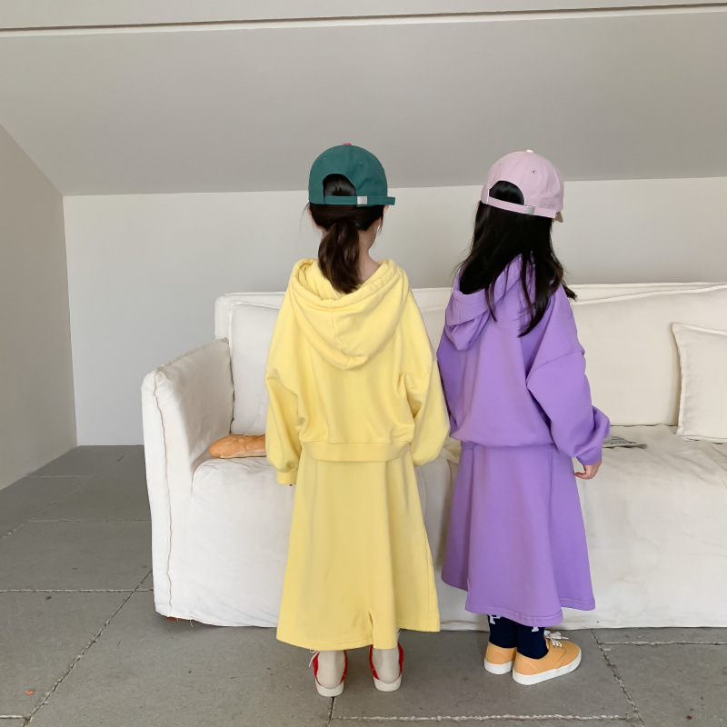 Children's Suit 2021 Autumn Girls' Korean Style Casual Sweatshirt Skirt Suit Baby Fashion Trendy Two-Piece Suit