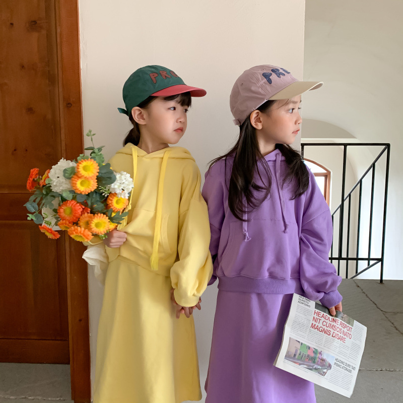 Children's Suit 2021 Autumn Girls' Korean Style Casual Sweatshirt Skirt Suit Baby Fashion Trendy Two-Piece Suit