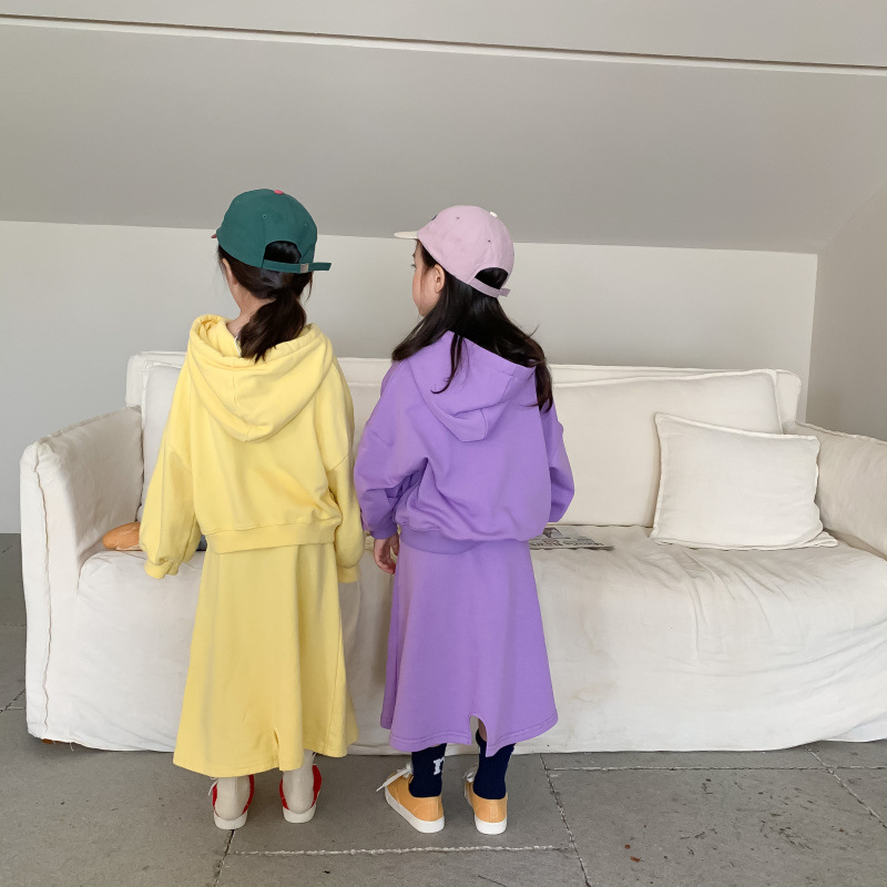 Children's Suit 2021 Autumn Girls' Korean Style Casual Sweatshirt Skirt Suit Baby Fashion Trendy Two-Piece Suit