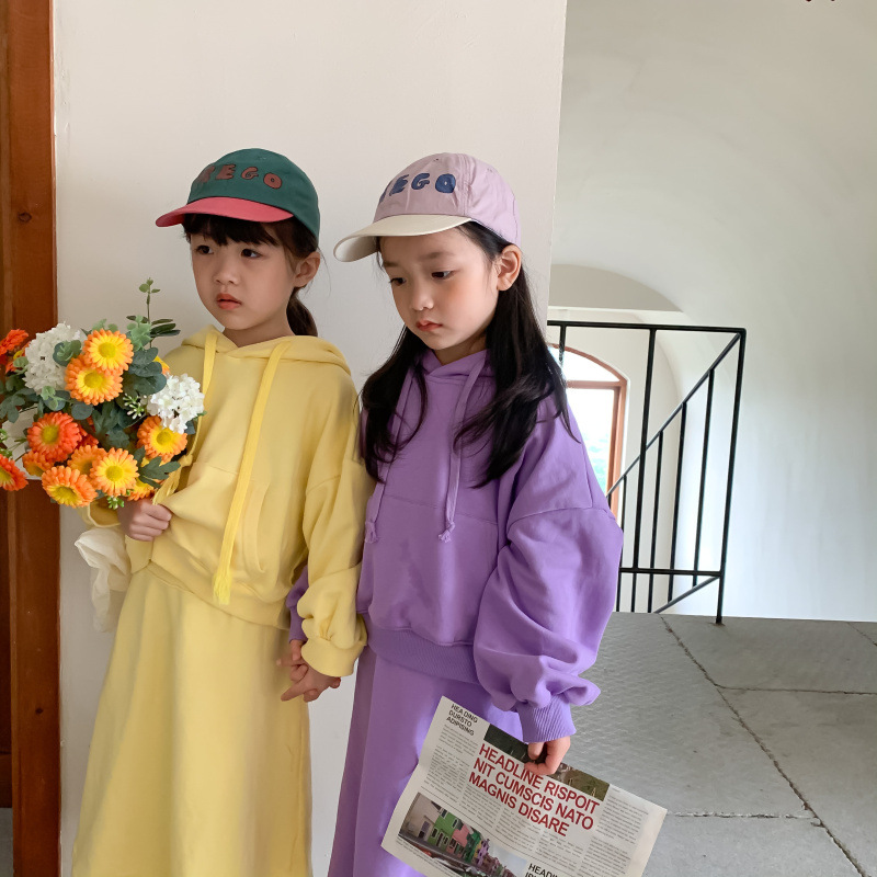 Children's Suit 2021 Autumn Girls' Korean Style Casual Sweatshirt Skirt Suit Baby Fashion Trendy Two-Piece Suit