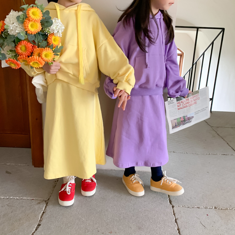 Children's Suit 2021 Autumn Girls' Korean Style Casual Sweatshirt Skirt Suit Baby Fashion Trendy Two-Piece Suit
