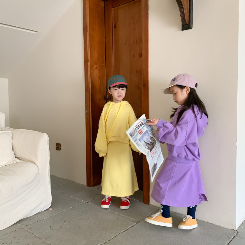 Children's Suit 2021 Autumn Girls' Korean Style Casual Sweatshirt Skirt Suit Baby Fashion Trendy Two-Piece Suit