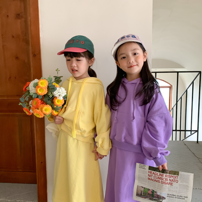 Children's Suit 2021 Autumn Girls' Korean Style Casual Sweatshirt Skirt Suit Baby Fashion Trendy Two-Piece Suit