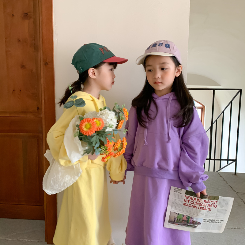Children's Suit 2021 Autumn Girls' Korean Style Casual Sweatshirt Skirt Suit Baby Fashion Trendy Two-Piece Suit