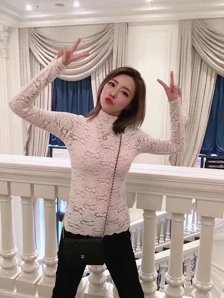 Victoria Lace Shirt Autumn and Winter New Half Turtleneck Lace Sexy Long Sleeve Fairy Shirt Stretch Slim Bottoming Shirt