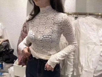Victoria Lace Shirt Autumn and Winter New Half Turtleneck Lace Sexy Long Sleeve Fairy Shirt Stretch Slim Bottoming Shirt