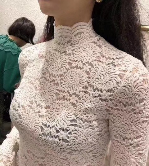 Victoria Lace Shirt Autumn and Winter New Half Turtleneck Lace Sexy Long Sleeve Fairy Shirt Stretch Slim Bottoming Shirt