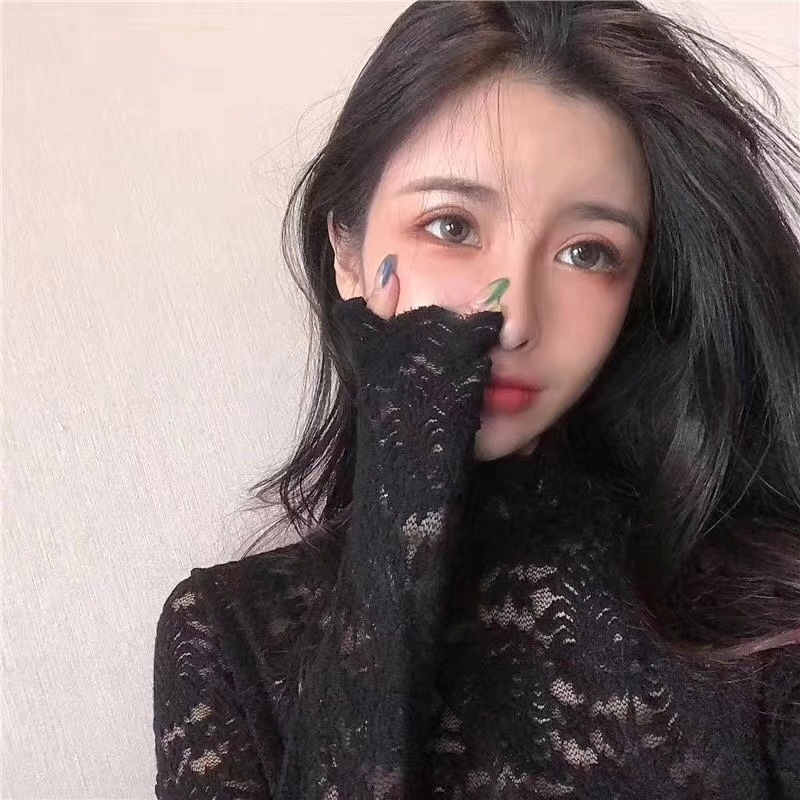 Victoria Lace Shirt Autumn and Winter New Half Turtleneck Lace Sexy Long Sleeve Fairy Shirt Stretch Slim Bottoming Shirt