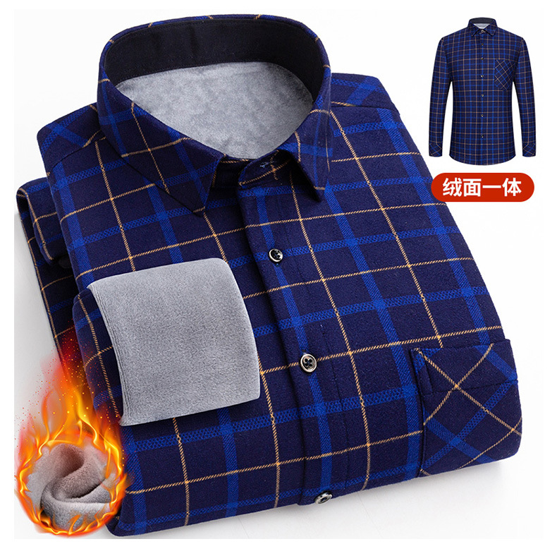 Autumn and Winter Fleece-Lined Lapel Plaid Shirt Thickened Long-Sleeved Pattern Velvet Padded Shirt Men's Casual Simple Cardigan Shirt