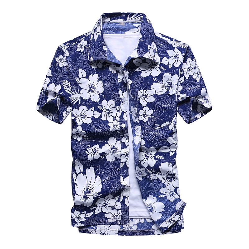 Summer Men&#039;s Beach Shirt Printed Short Sleeve Hawaiian Shirt Loose Large Size Couple Beach Pants Men Printed Shirt