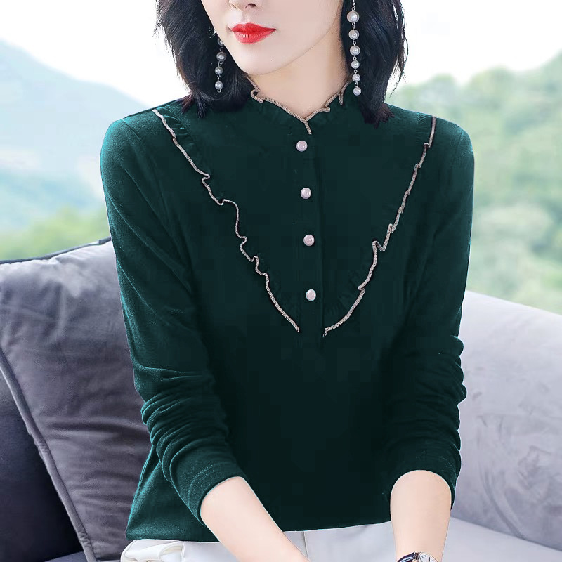 Double-Sided Dralon Shirt Women&#039;s Long Sleeve Autumn and Winter New 2021 Western Style All-Matching Slimming Shirt Inner Wear Thermal Bottoming Shirt