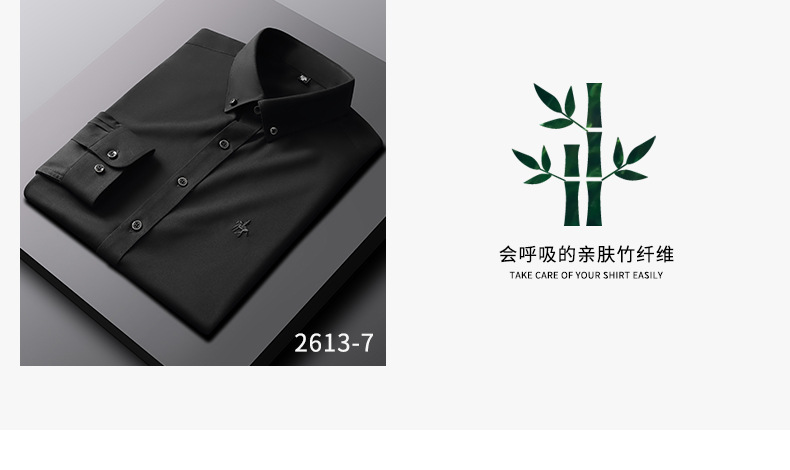 Solid Color Shirt Men's Long-Sleeved Bamboo Fiber Stretch Paul Men's Shirt Viscose Non-Ironing Slim Fit Horse Logo Shirt Spring