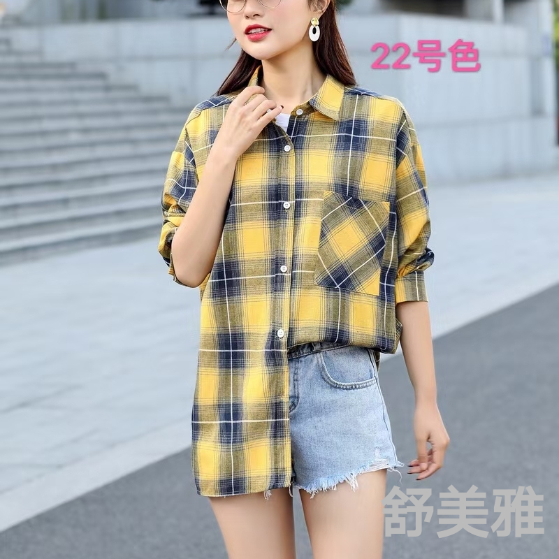 2021new Cotton Linen Plaid Blouse, Korean Style Loose Fashion