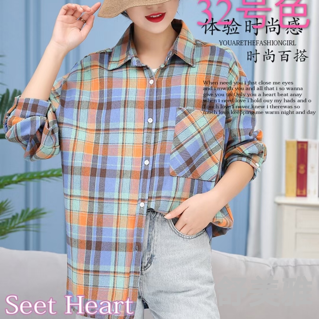 2021new Cotton Linen Plaid Blouse, Korean Style Loose Fashion