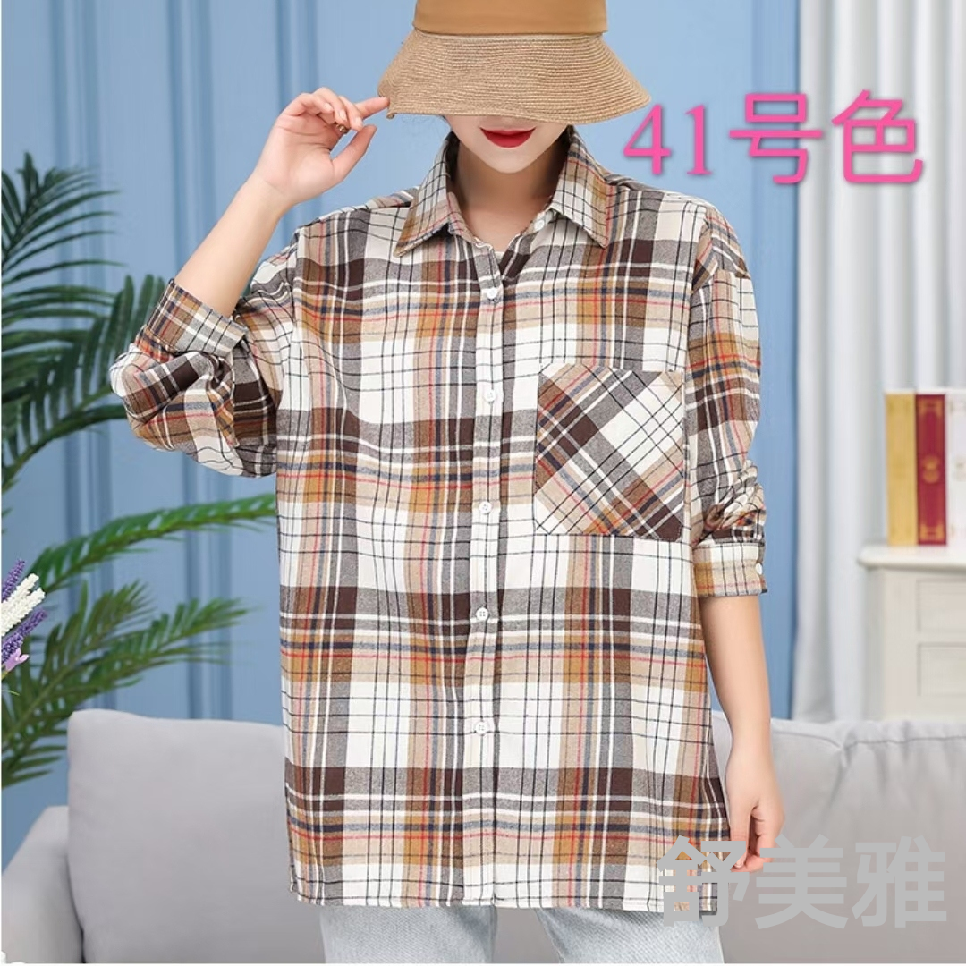 2021new Cotton Linen Plaid Blouse, Korean Style Loose Fashion