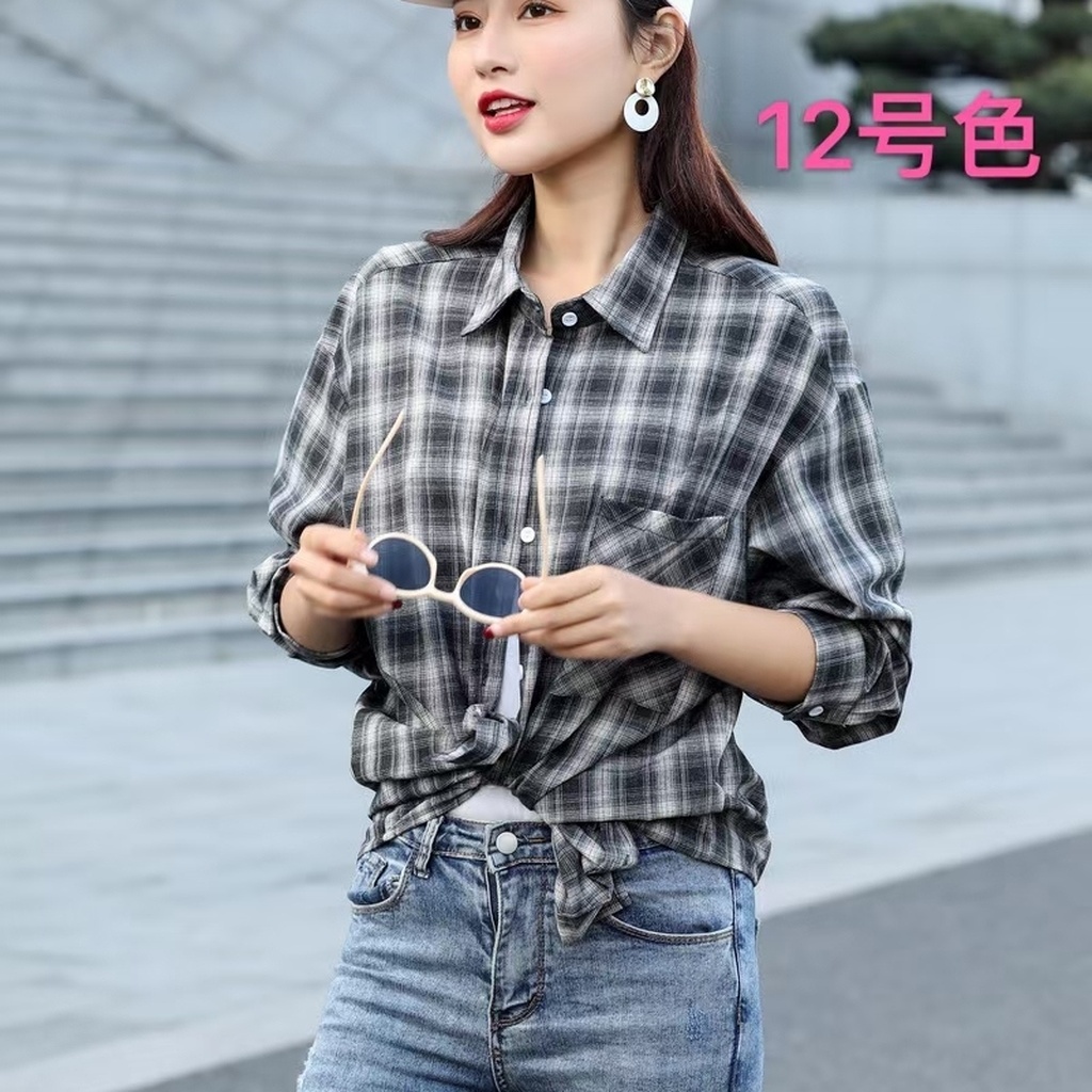 2021new Cotton Linen Plaid Blouse, Korean Style Loose Fashion