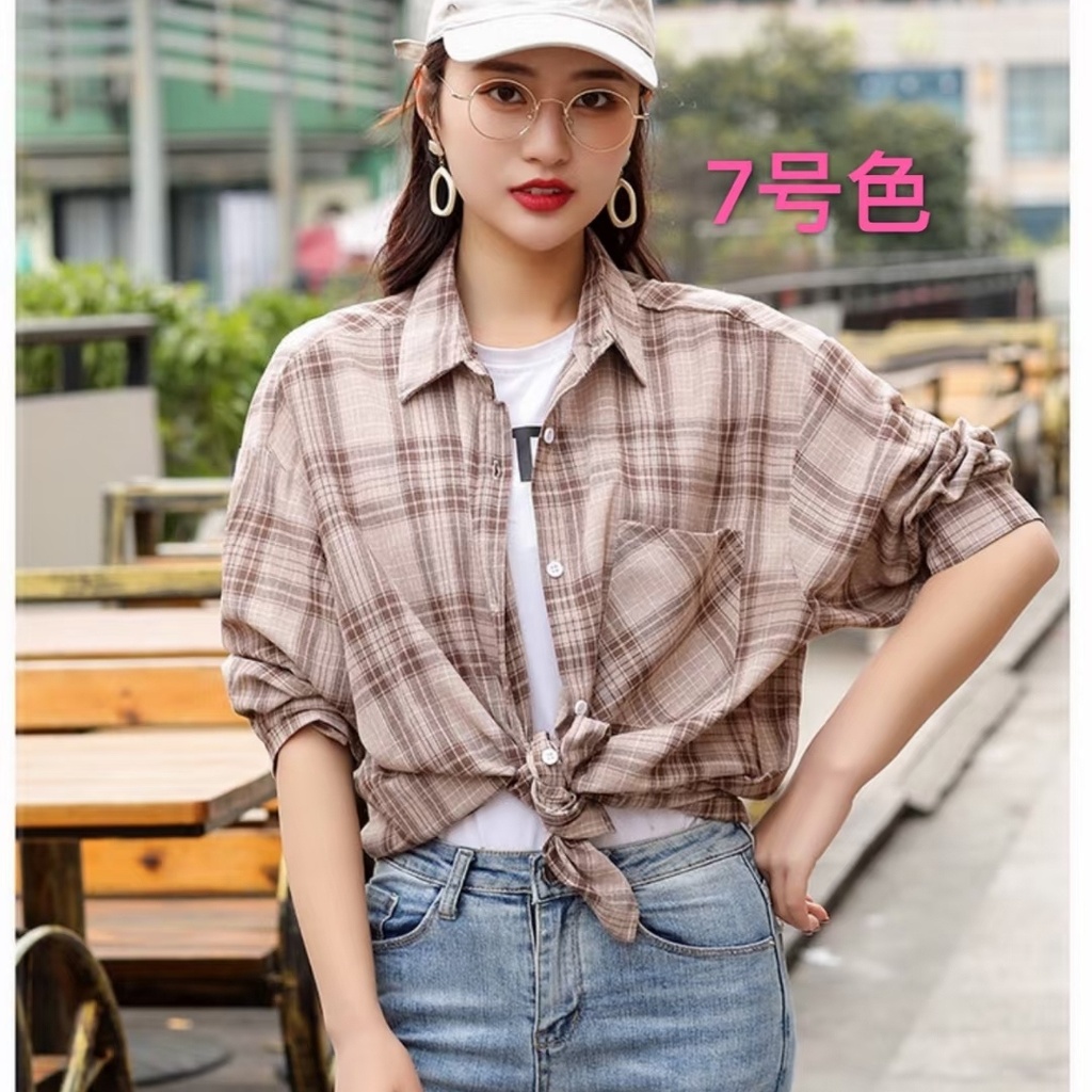 2021new Cotton Linen Plaid Blouse, Korean Style Loose Fashion