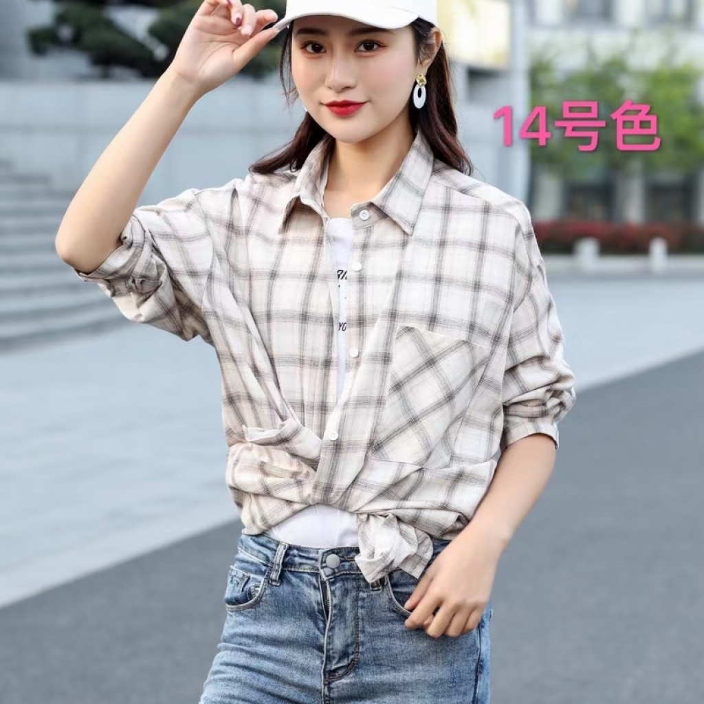 2021new Cotton Linen Plaid Blouse, Korean Style Loose Fashion