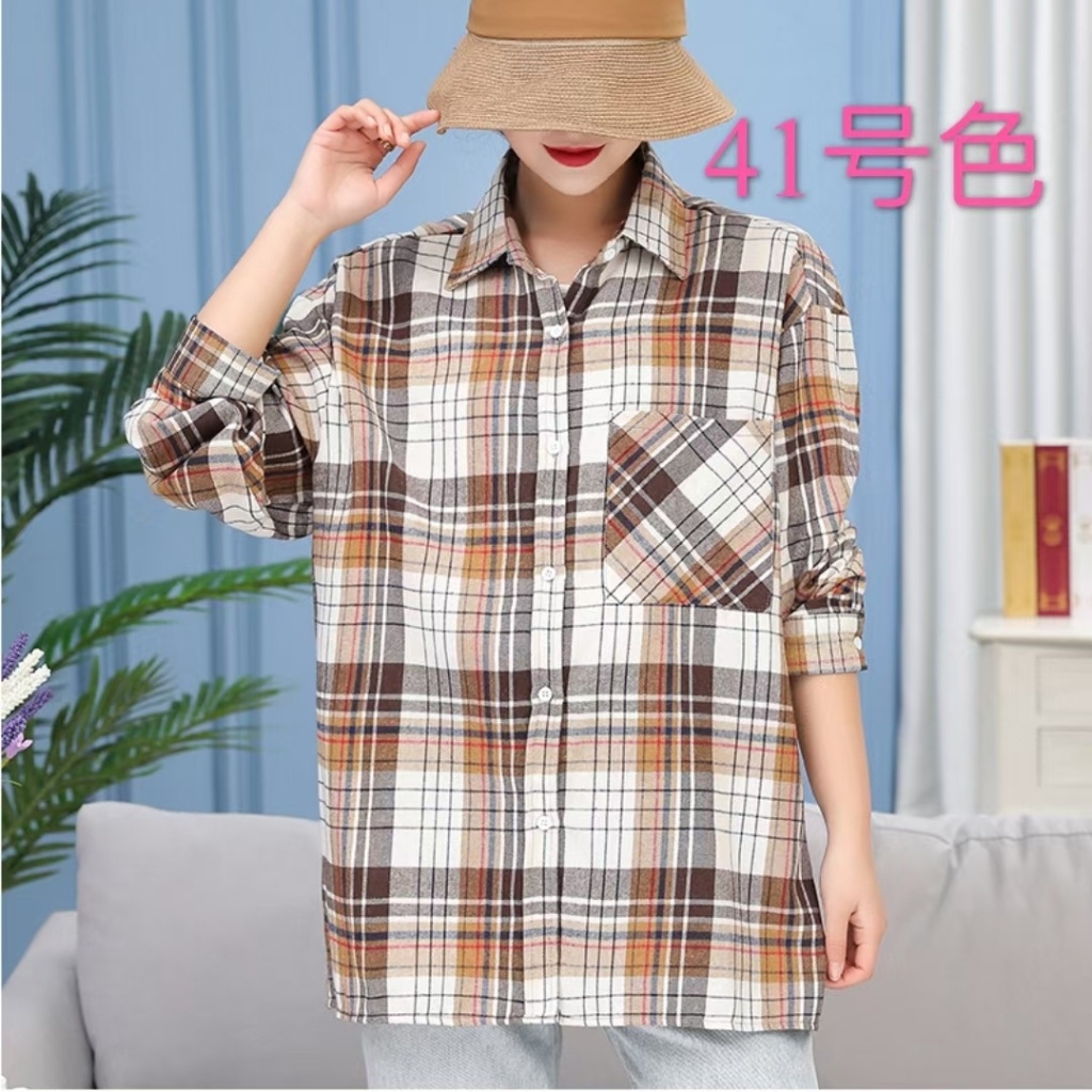 2021new Cotton Linen Plaid Blouse, Korean Style Loose Fashion