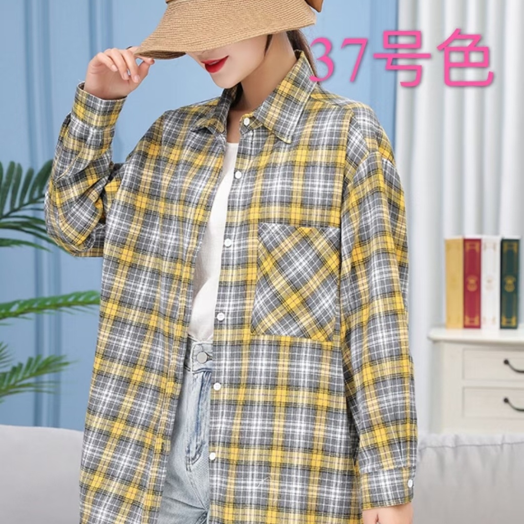 2021new Cotton Linen Plaid Blouse, Korean Style Loose Fashion