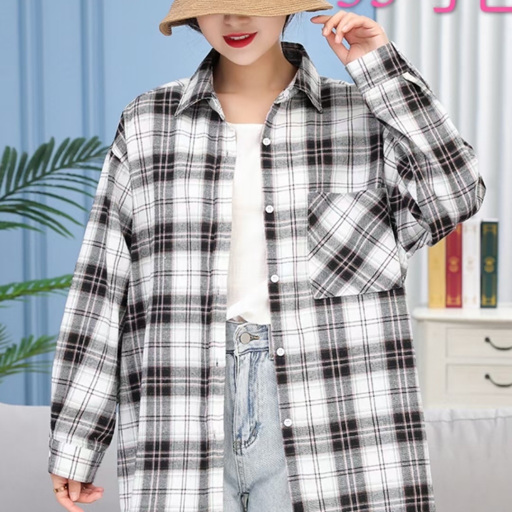 2021new Cotton Linen Plaid Blouse, Korean Style Loose Fashion