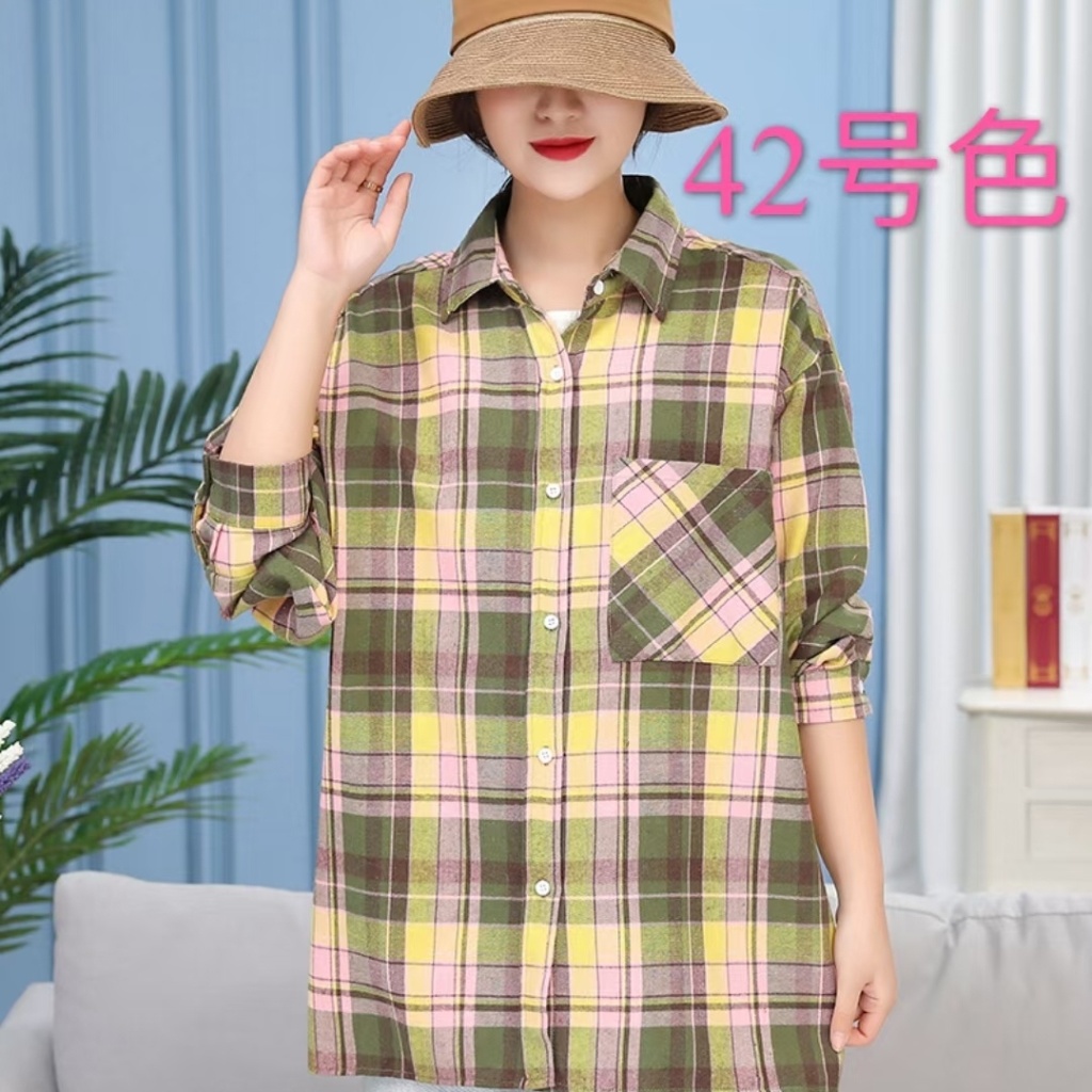 2021new Cotton Linen Plaid Blouse, Korean Style Loose Fashion
