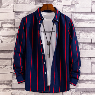Youth Men's Clothing Wholesale Plaid Shirt Men's Long-Sleeve Shirt Men's Leisure Hong Kong Style Fashionable Print Shirt