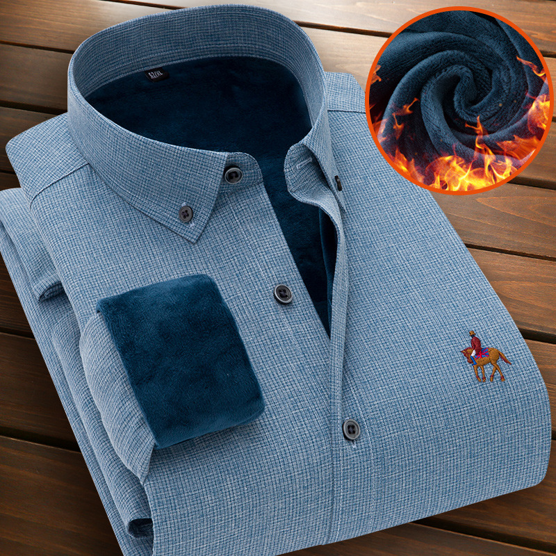 Fleece Warm Shirt Men&#039;s Long-Sleeved Bamboo Fiber Elastic Thickening Business Casual Shirt Non-Ironing Anti-Beating Solid Color Shirt