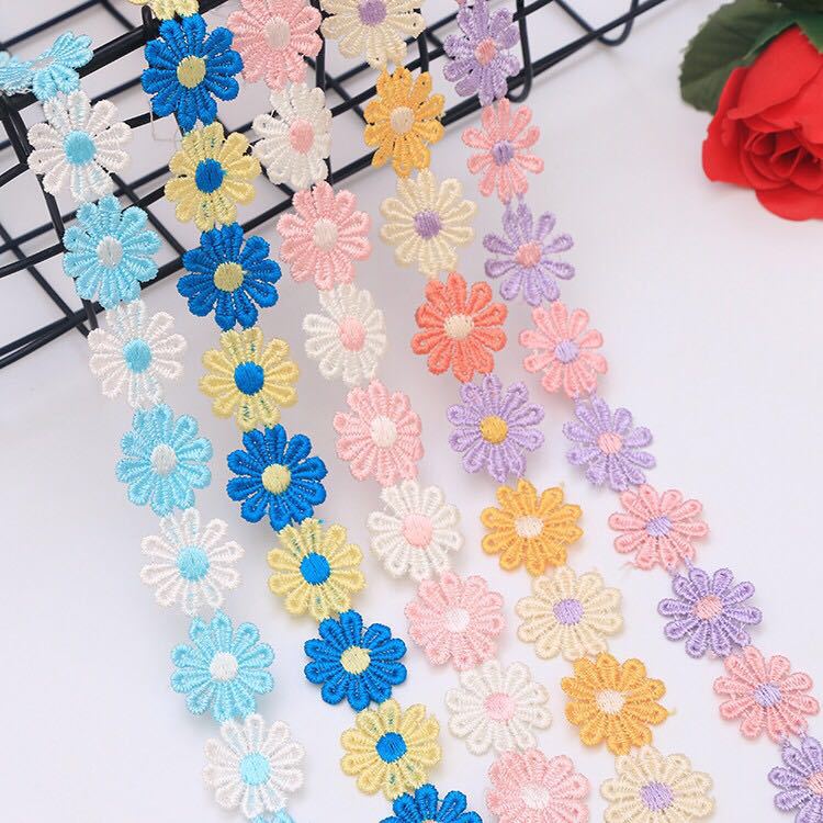 Color Lace Little Flower Accessories Handmade DIY Lace Sideband Clothes Curtain Embroidered Fabric Material Decorations