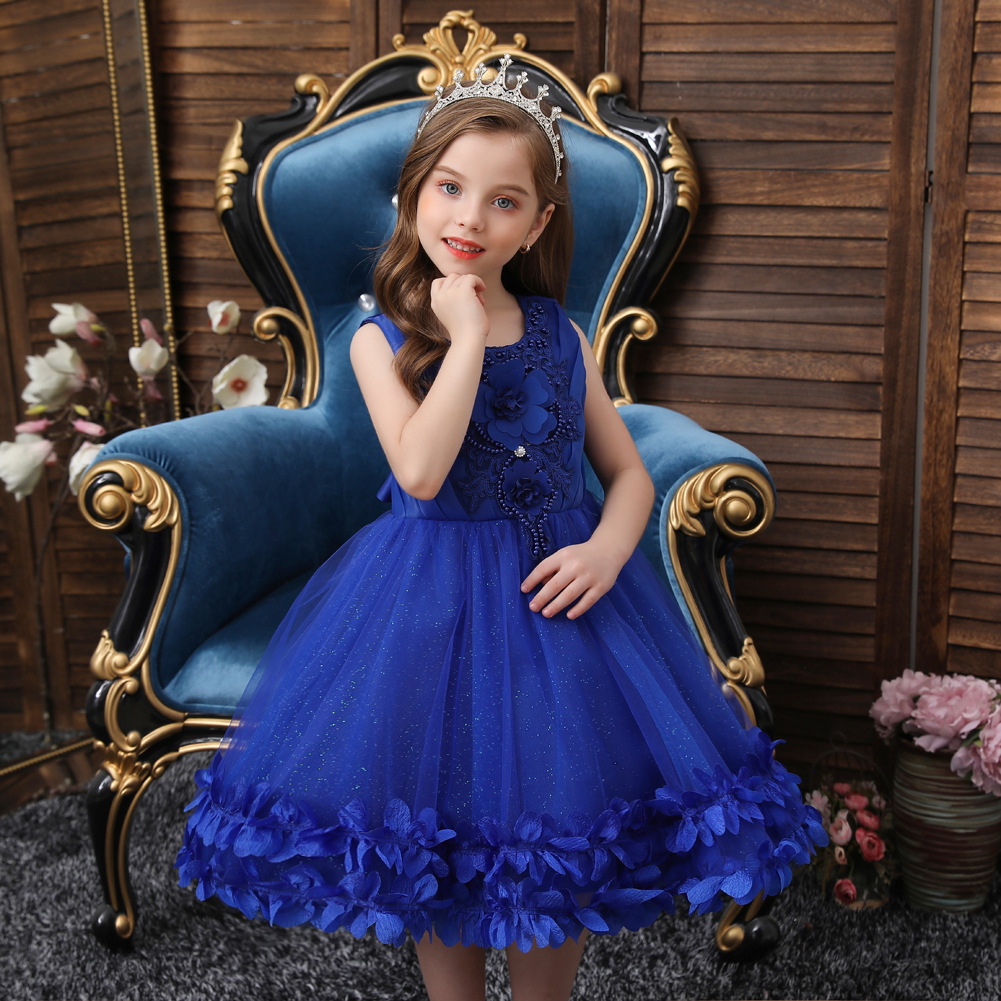 Children &#039;S Dress Princess Dress 2020 New Girl Dress Sleeveless Puffy Dress Dress Beaded Lace In Stock
