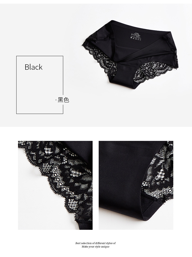 Lace Underwear Women's Viscose Fiber Seamless Hot Selling Luxury Lace Sexy Solid Foreign Trade MidWaist Briefs Lace Underwear Women's Viscose Fiber Seamless Hot Selling Luxury Lace Sexy Solid Foreign Trade MidWaist Briefs