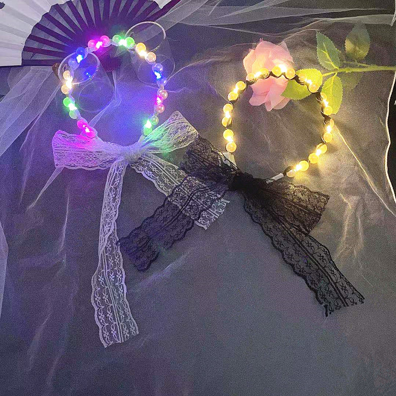 Internet Celebrity Fairy Luminous Headband Hair Band One-Piece Lace Women&#039;s Hair Tie Gentle Lace Pearls Strap Headdress Night Market Push