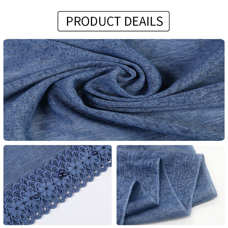 Cross-Border Wish New Linen Lace Edge Pearl Solid Color Women 'S Scarf Headcloth 11 Colors
