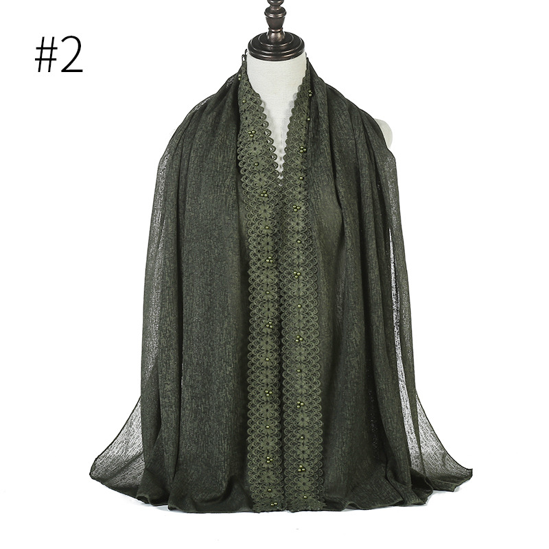 Cross-Border Wish New Linen Lace Edge Pearl Solid Color Women 'S Scarf Headcloth 11 Colors