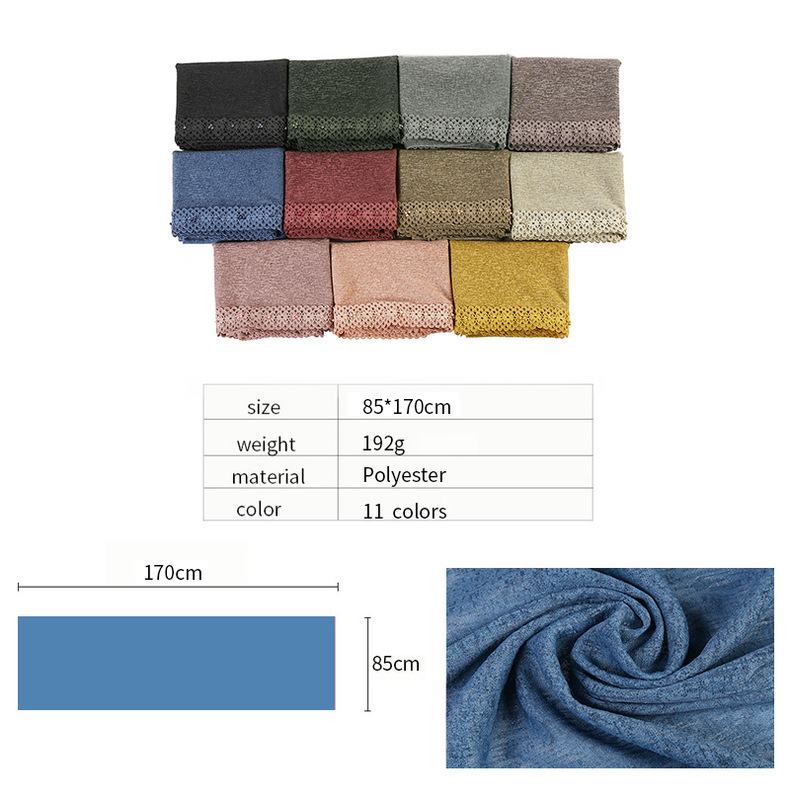 Cross-Border Wish New Linen Lace Edge Pearl Solid Color Women 'S Scarf Headcloth 11 Colors
